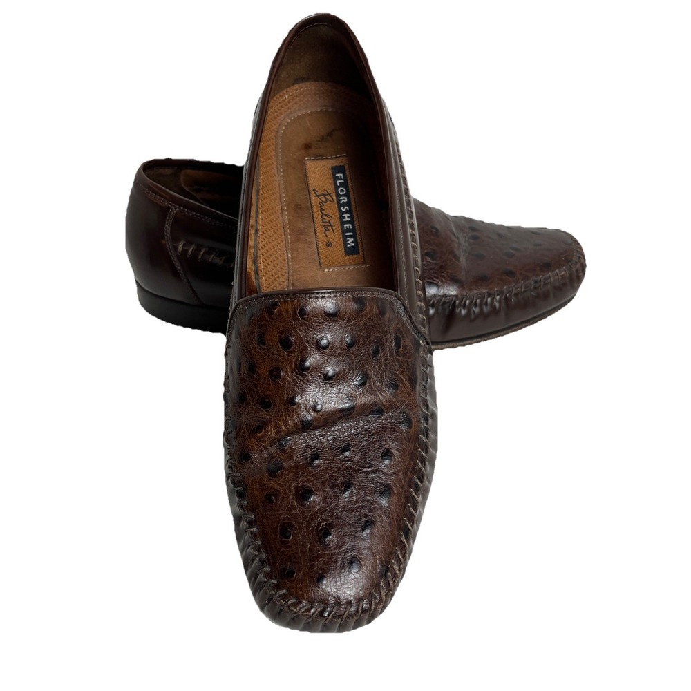 Florsheim Barletta Ostrich Mens Size 8D Brown Loafers 30214